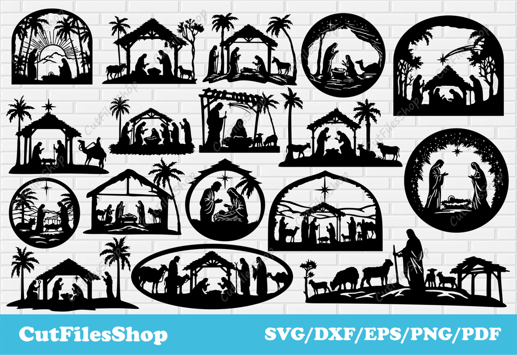 17 Nativity scenes dxf files, Christmas svg files, Holy Night svg, Merry Christmas svg dxf - Cut Files Shop