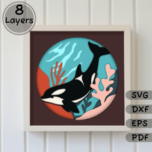 Load image into Gallery viewer, 3D Orca Shadow Box Templates, Layered svg files for Cricut, Silhouette Dxf, Multilayer, Laser cut - Cut Files Shop
