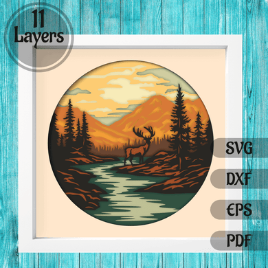 3D Shadow Box, 3d deer Layered Svg, 3d Nature Scene Snadow Box, Multilayer Svg, Paper cut Template - Cut Files Shop