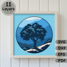 Load image into Gallery viewer, 3D Tree on mountain Shadow Box Layered SVG, Multilayer Papercut, Cut files for Cricut, Silhouette - Cut Files Shop
