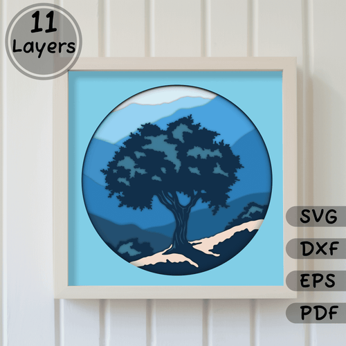 3D Tree on mountain Shadow Box Layered SVG, Multilayer Papercut, Cut files for Cricut, Silhouette - Cut Files Shop
