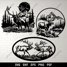 Load image into Gallery viewer, Preview of Wildlife Scenes DXF for CNC: Deer &amp; Moose SVG for Cricut Projects
