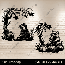 Load image into Gallery viewer, Autumn Raccoons SVG &amp; EPS Files for Cricut and Silhouette, DXF for CNC Laser Cutting, Sublimation T-Shirt Design
