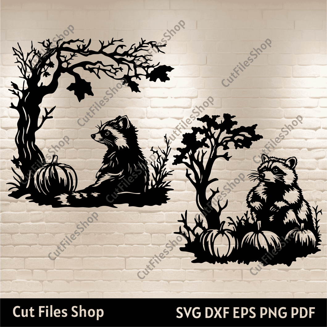 Autumn Raccoons SVG & EPS Files for Cricut and Silhouette, DXF for CNC Laser Cutting, Sublimation T-Shirt Design