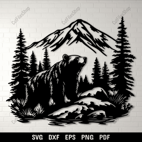 Preview of Bear Scene CNC Cutting Files, DXF for Laser & Plasma Projects, SVG for Cricut