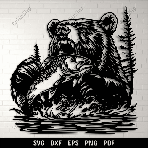 Download your favorite Bear with Fish SVG cut files today and create stunning crafts.