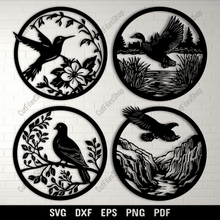 Load image into Gallery viewer, Birds scenes Dxf for CNC, Pigeon, Eagle, Mallard Duck, Hummingbird SVG for Cricut &amp; Sublimation projects, DIY Wall Art
