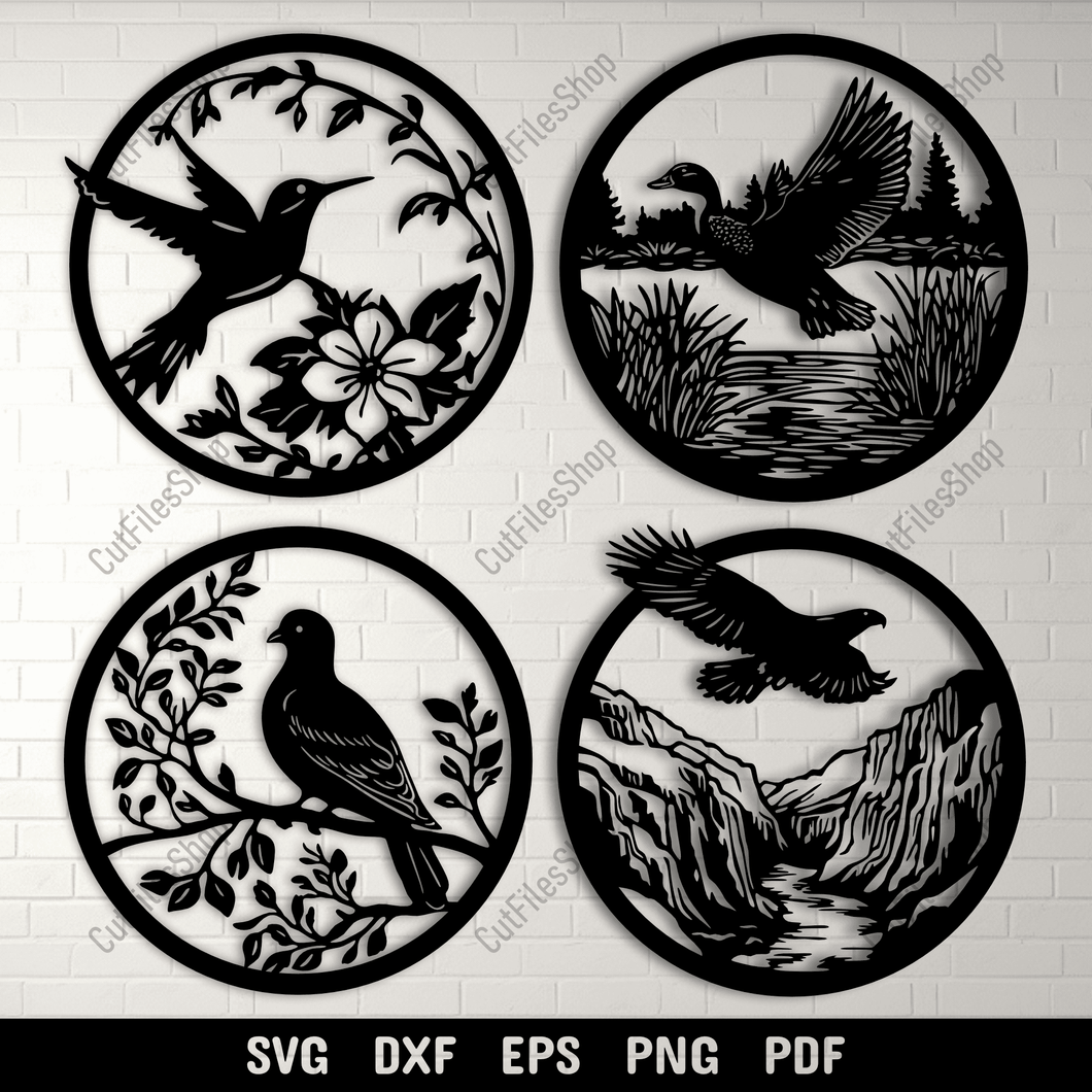 Birds scenes Dxf for CNC, Pigeon, Eagle, Mallard Duck, Hummingbird SVG for Cricut & Sublimation projects, DIY Wall Art