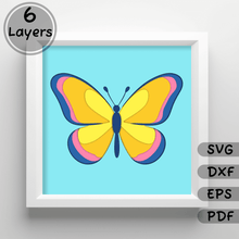 Load image into Gallery viewer, Butterfly 3D shadow box Template svg for Cricut, Silhouette &amp; Glowforge, Layered Butterfly for Plywood cutting, Create Unigue Home Decor with our Cnc files
