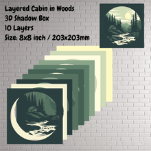 Load image into Gallery viewer, 3D Cabin in Woods SVG, Shadow Box Template for DIY Crafts
