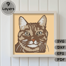 Load image into Gallery viewer, Cat 3D Shadow Box Template, Layered Cat Light Box Papecut, Multilayer Art, Svg for Cricut, Silhouette &amp; Glowforge, Cat Memory Svg, Peeking cat Dxf
