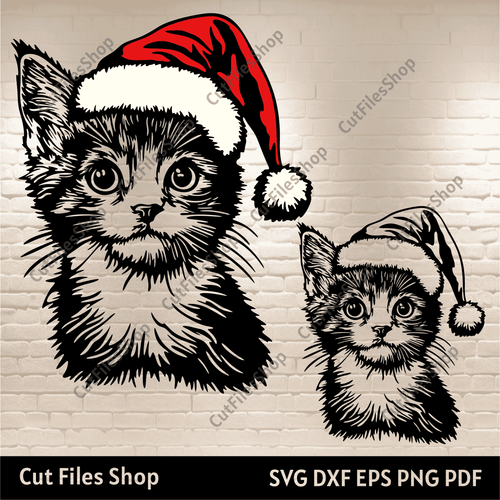 Christmas Cat SVG for Creative Projects, Santa Hat Sublimation Design, Cutting Files for Cricut & Silhouette, T-Shirt Design, Best SVG files