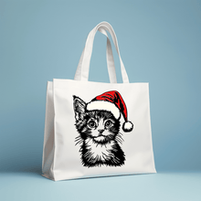 Load image into Gallery viewer, Christmas Cat SVG, Santa Hat Sublimation Design, Cutting Files for Cricut &amp; Silhouette, DIY T-Shirt Design, Christmas Bag DIY
