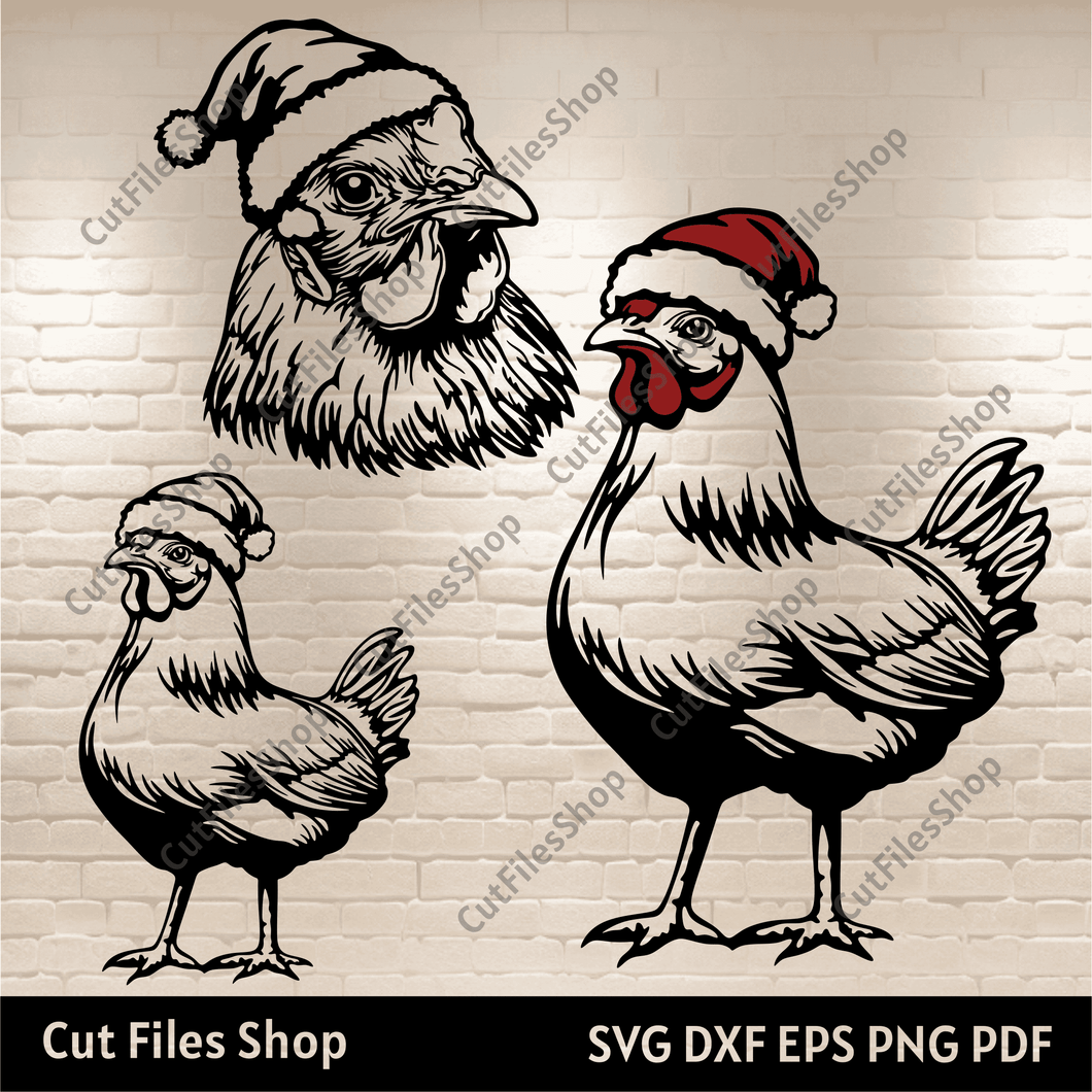 Christmas Chickens SVG, Cutting Files for Cricut & Silhouette, Sublimation T-Shirt Design, DXF for Laser Engraving, Christmas Farm PDF