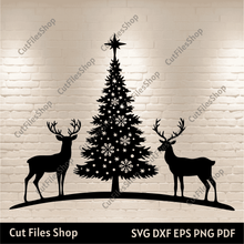 Load image into Gallery viewer, Christmas Tree and Reindeer SVG, Vector Cut Files for Cricut &amp; Glowforge, DXF for CNC, Sublimation PDF, Premium DXF
