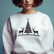 Load image into Gallery viewer, Christmas Tree &amp; Reindeer SVG, Vector Cutting Files for Cricut &amp; Glowforge, DXF for CNC, Sublimation PDF Design, Christmas Sweatshirt Design
