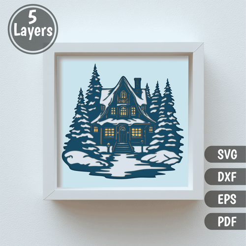 Preview of 3D Layered Christmas House SVG for Cricut & Silhouette