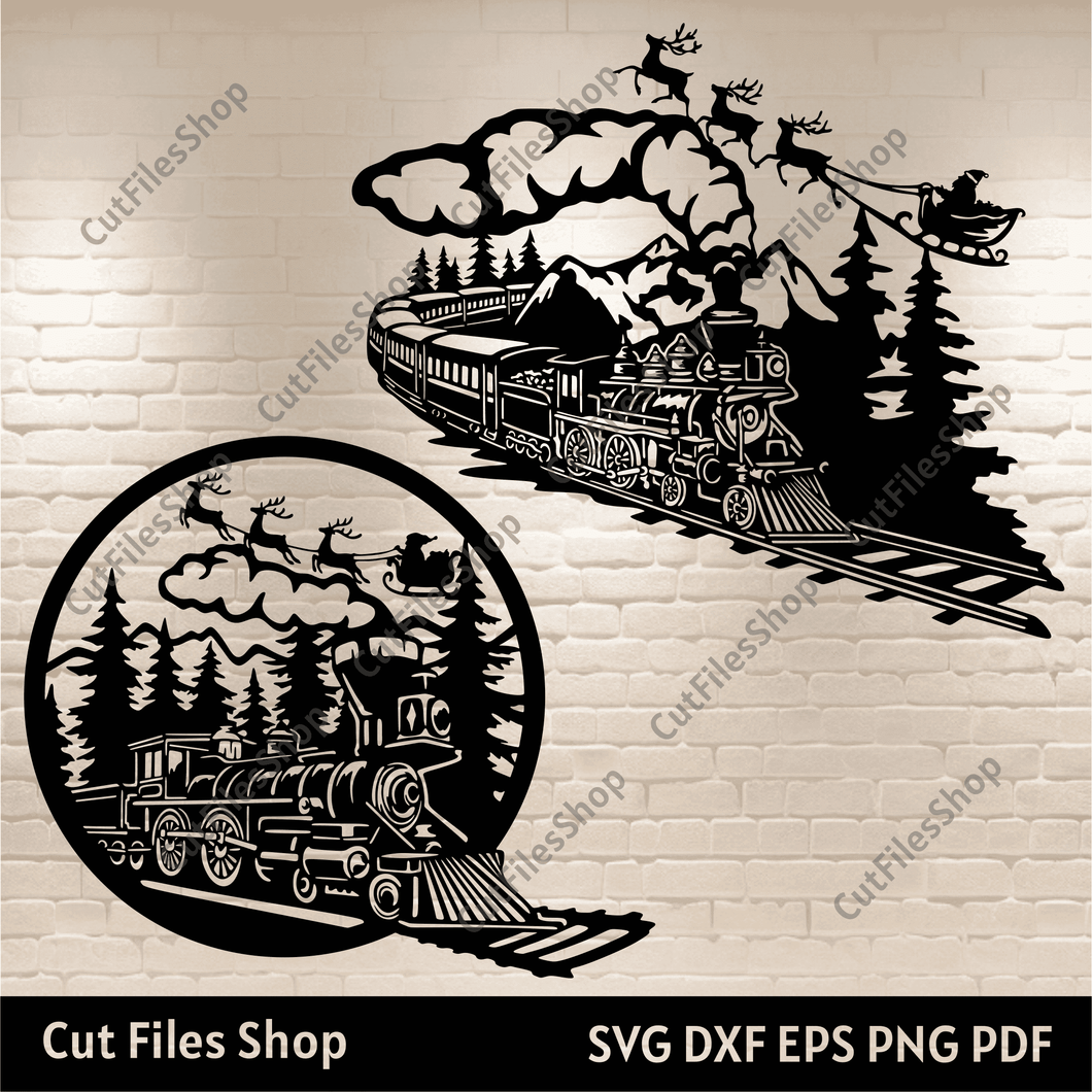 Polar Express Train SVG, Santa Sleigh Cut Files for Cricut & Glowforge, Winter Scene DXF for CNC, Christmas Train Decor, Mountain Range Dxf, Forest scene EPS