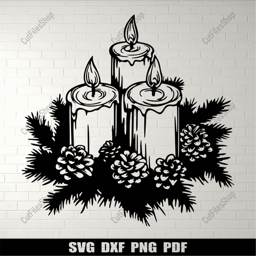 DIY Christmas candle decor made easy with our SVG, DXF, and PNG cut files., Christmas Wall decal, Christmas cones Dxf