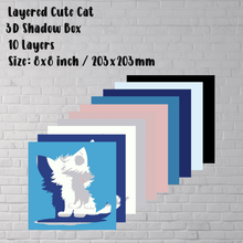 Load image into Gallery viewer, DIY Cat 3D Shadow Box Template, Layered SVG for Cricut, DXF for Silhouette, Papercut Home Decor Craft, Unique Gift Idea
