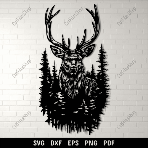 Preview of Deer in Forest DXF for CNC, SVG for Cricut & Silhouette, Wildlife Sublimation Design