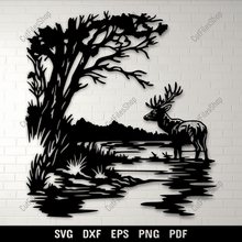 Load image into Gallery viewer, Lake Scene Deer SVG Cut Files, CNC DXF for Laser Cutting, Sublimation Art, DIY Wall Decor - Cut files shop
