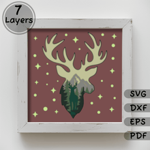 Load image into Gallery viewer, Deer Multilayer SVG Light Box, Papercut Shadow Box Template, Home Decor DIY, Unique Gift, Instant Download
