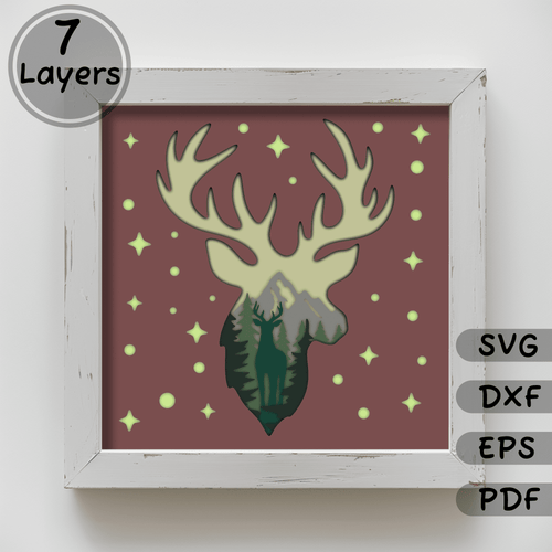 Deer Multilayer SVG Light Box, Papercut Shadow Box Template, Home Decor DIY, Unique Gift, Instant Download