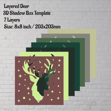 Load image into Gallery viewer, Papercut Deer Shadow Box Art, Cardstock SVG Template, 3D Paper Craft, Home Decor DIY, Instant Download
