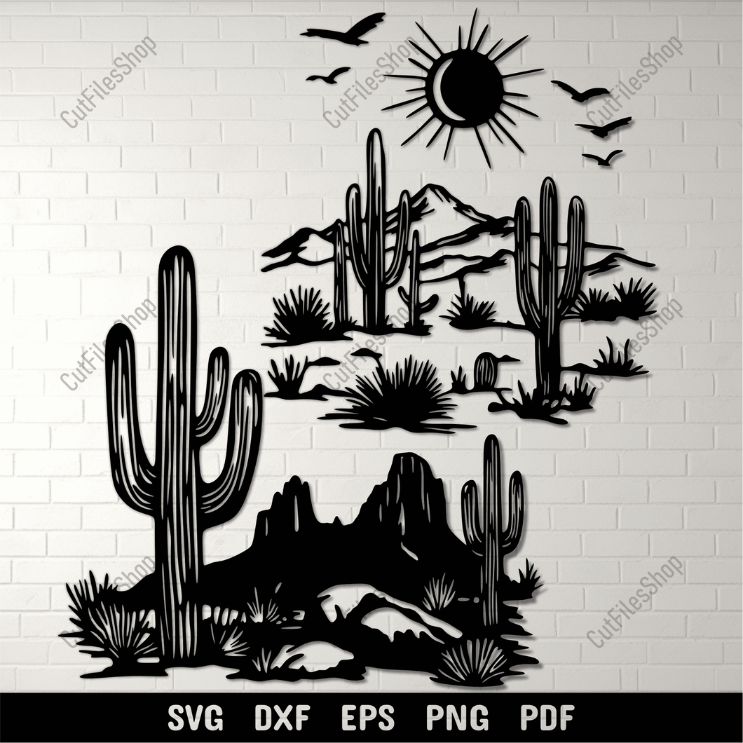 Desert Scenes DXF SVG Files for CNC, Cricut, and Silhouette Projects