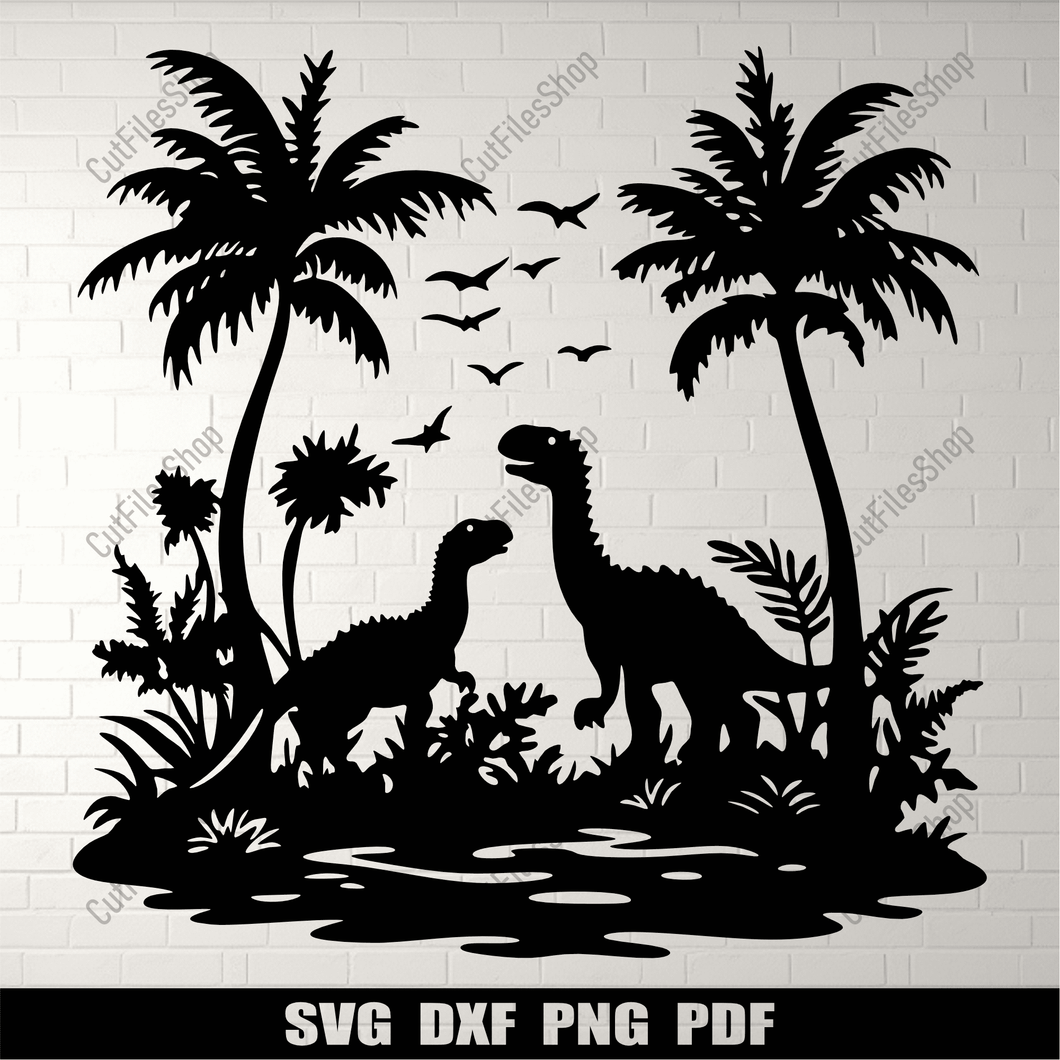 Dinosaur Scene SVG, DXF, and PNG: Perfect for Cricut, Silhouette, and CNC, Cut files shop