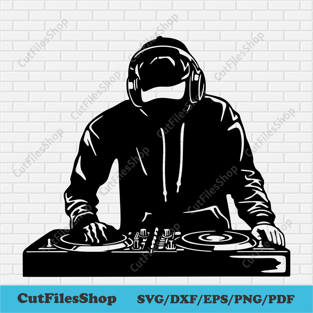 Disk jockey svg, cut files for Cricut, Dxf for laser, png for dtf, Silhouette cut files, Dj Clipart, Music Svg, cut files shop, free dxf files download, svg for sublimation, music logo svg, paper cut art, t-shirt design