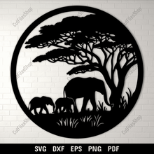 Load image into Gallery viewer, Elephant Scene DXF SVG Files for CNC, Cricut, and Silhouette Projects
