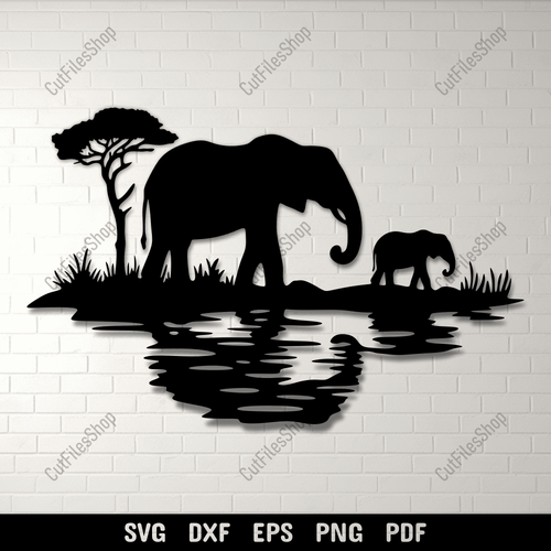 Elephants DXF for CNC Plasma & Laser Cutting, SVG for Cricut Crafts, DIY Wall Art Decor, Sublimation Design