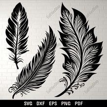 Load image into Gallery viewer, Feathers SVG for Cricut &amp; Silhouette, DXF for CNC, and Sublimation Art
