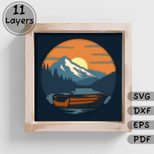 Load image into Gallery viewer, Fishing Boat 3d Layered Svg for Cricut, 3d Shadow Box Template, paper light box, Multilayer svg for Silhouette
