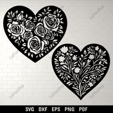 Load image into Gallery viewer, Floral Heart SVG for Cricut &amp; CNC, Valentine&#39;s Day Sublimation Art
