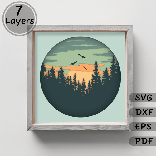 Multilayer 3D Shadow Box Svg, Forest Scene Papercut Template, Cricut Svg, Silhouette Dxf, Paper Craft, unigue birthday gift DIY