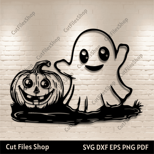 Ghost with pumpkin Svg for Cricut, Halloween Scene Dxf for Laser cut, Sublimation T-shirt Design, Jack O Lantern Svg, Halloween cup DIY