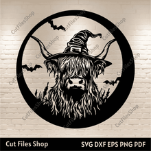 Load image into Gallery viewer, DIY Halloween Crafts: Spooky Highland Cow SVG Cut Files for Cricut, Silhouette, and More
