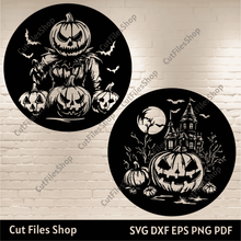 Load image into Gallery viewer, Jack O Lantern SVG, Halloween Scene Cut Files for Cricut &amp; Glowforge, DXF for CNC, Sublimation Design
