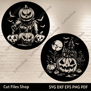 Jack O Lantern SVG, Halloween Scene Cut Files for Cricut & Glowforge, DXF for CNC, Sublimation Design