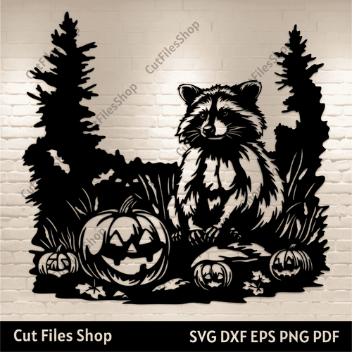 Halloween Raccoon Svg cutting files for Cricut, Glowforge, Dxf for CNC Laser Cut, Sublimation T-shirt design, Fall decor DIY, Halloween Night svg, Fall pumpkins dxf