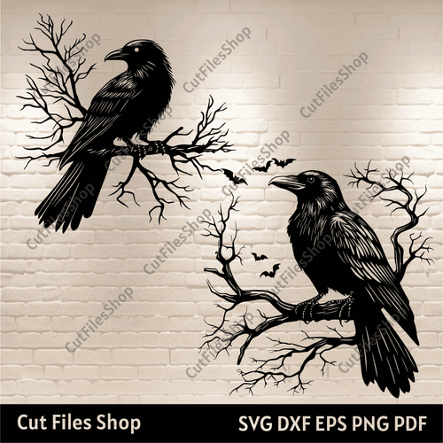 Raven Scenes SVG for Cricut Joy, DXF for CNC, Glowforge Cut Files, Sublimation Design