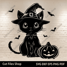 Load image into Gallery viewer, Halloween Cat and Pumpkin SVG for Cricut | Instant Download
