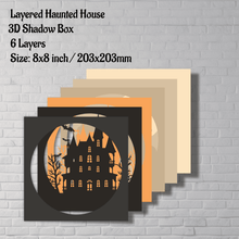 Load image into Gallery viewer, Layered Haunted House Shadow Box SVG, 3D Halloween Papercut Template, DIY Home Decor Cricut Silhouette, Instant Download
