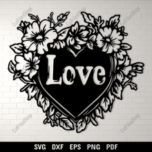 Load image into Gallery viewer, Heart and Flowers SVG, Wedding Design for Cricut, CNC DXF Files, Sublimation Art for Valentine’s Day
