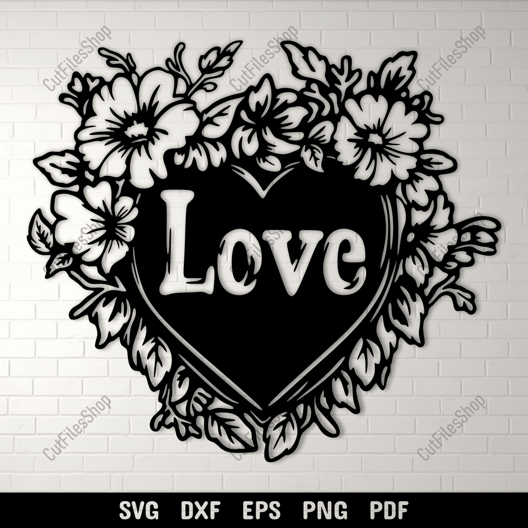 Heart and Flowers SVG, Wedding Design for Cricut, CNC DXF Files, Sublimation Art for Valentine’s Day