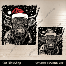 Load image into Gallery viewer, Christmas Highland Cow SVG PNG DXF for Cricut, Silhouette, Glowforge &amp; CNC, Perfect for Sublimation T-Shirt Design
