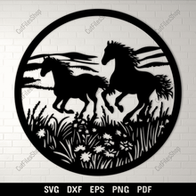 Load image into Gallery viewer, Horses Galloping in Meadow SVG for Cricut &amp; Vinyl Cutting Projects
